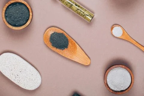 Natural cosmetics pattern with Eucalyptus on grey background as pattern Stock Photos