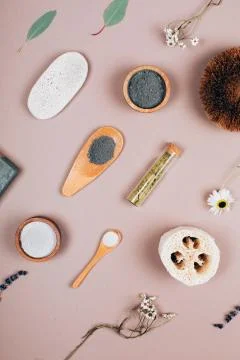 Natural cosmetics pattern with Eucalyptus on grey background as pattern Stock Photos