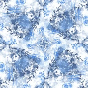 Natural creative texture with floral pattern. Flowers, buds in watercolor, hand Illustrazione stock