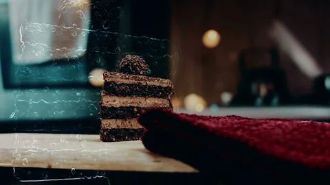 Natural culinary presentation: framing red currants on a layered dessert 스톡 사진