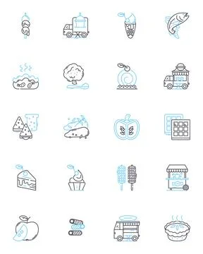 Natural diet linear icons set. Organic, Raw, Whole, Nutrient-dense, Local, Plant Stock Illustration