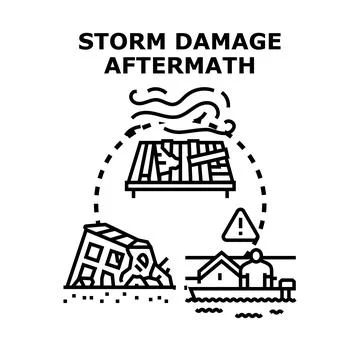 Natural disaster aftermath causing significant building damage Stock Illustration