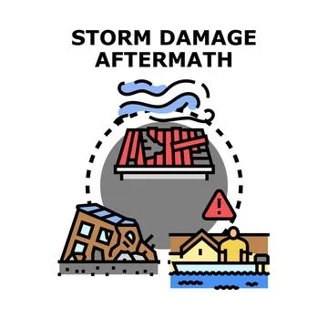 Natural disaster aftermath causing significant building damage Stock Illustration