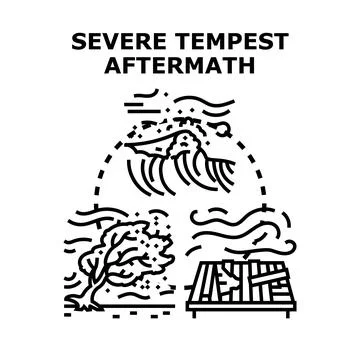 Natural disaster aftermath icon with storm and destruction Stock Illustration