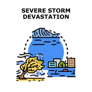 Natural disaster causing severe storm devastation and flood risk Stock Illustration