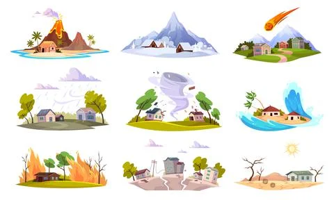 Natural disaster. Environment powers challenges and catastrophe, flooding 스톡 일러스트