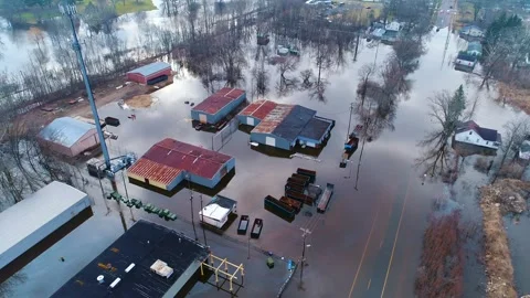 Natural Disaster Flooding Devastation Earth Destruction Cinematic Drone 스톡 동영상 307122679