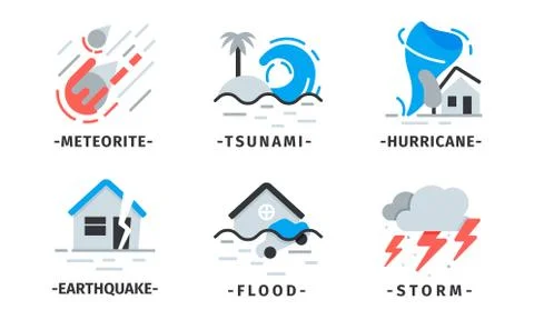 Natural Disaster Icons Vector Set. Destructive Forces of Earth 스톡 일러스트