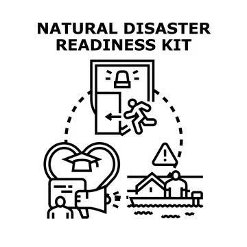 Natural disaster readiness kit preparing for emergencies Stock Illustration