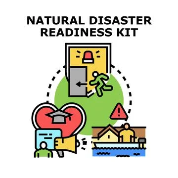 Natural disaster readiness kit preparing for emergencies Stock Illustration