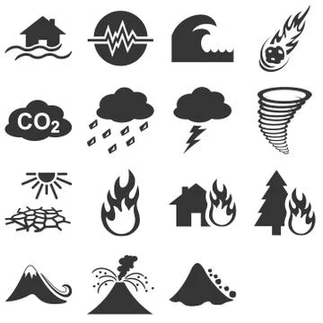 Natural disasters icon set Stock Illustration