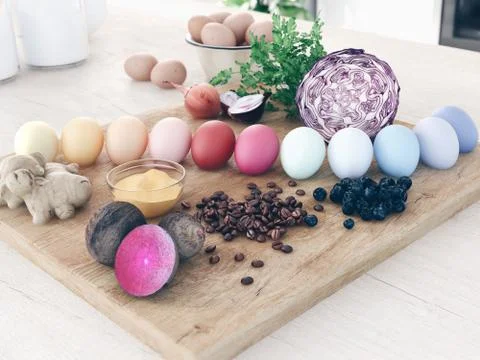 Natural dye easter eggs. 3d rendering Ilustración de archivo
