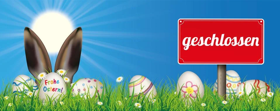 Natural Easter Eggs Ostern Hare Sky Sun Geschlossen Header Stock Illustration