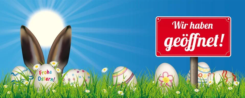 Natural Easter Eggs Ostern Hare Sky Sun Geoeffnet Header Stock Illustration