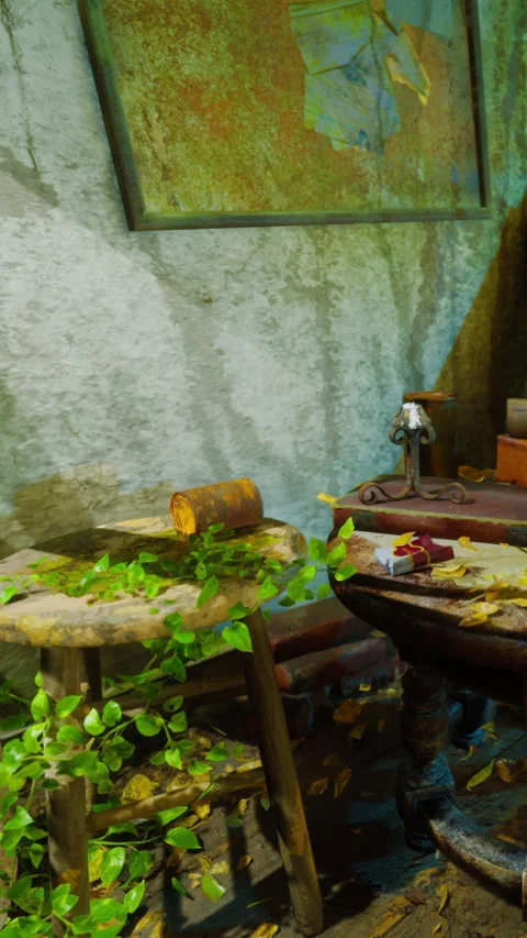 Natural elements and tools on a wooden table in a quiet room space 動画素材 341265229