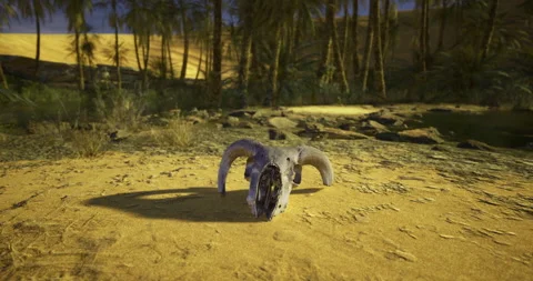 Natural elements converge with a bleached animal skull in a desert landscape Video stock 321435251