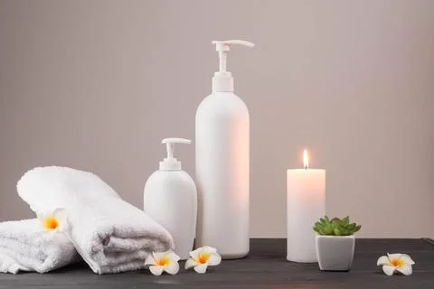 Natural elements spa with candles Stock Photos