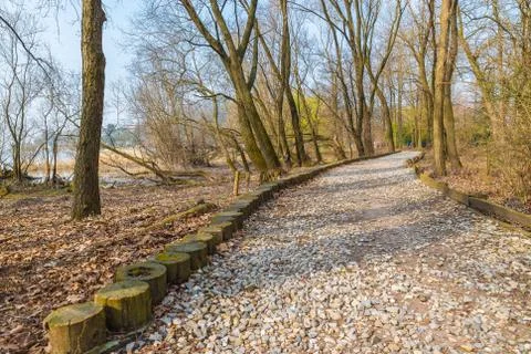 Natural engineering - soil bioengineering.  Example of protection of a dirt road Stock Photos