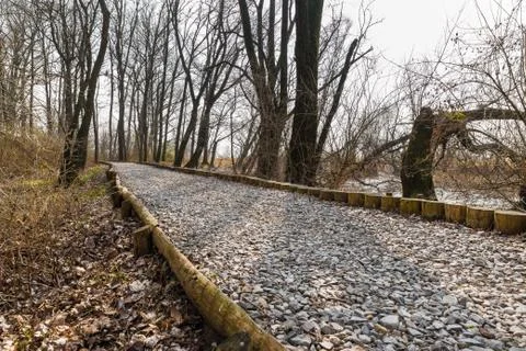 Natural engineering - soil bioengineering.  Example of protection of a dirt road Stock Photos