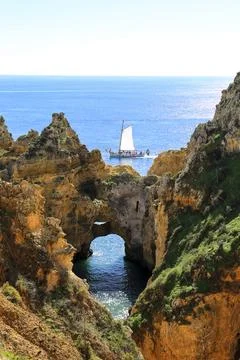 Natural features, cliffs and limestone formations of Ponta da Piedade Stock Photos