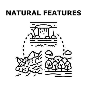 Natural features concept displaying diverse natural landscapes Illustrazione stock