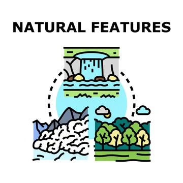Natural features concept displaying diverse natural landscapes Illustrazione stock