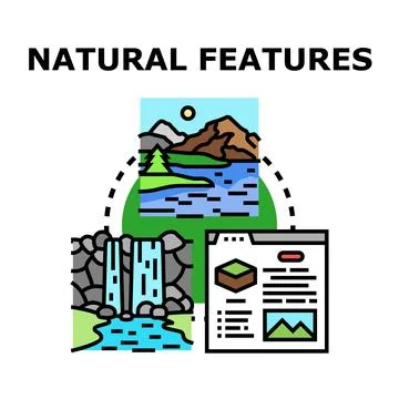 Natural features concept displaying diverse natural landscapes 库存插图