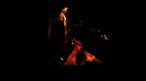 Natural fire in the fireplace in winter Stock Footage 170878639