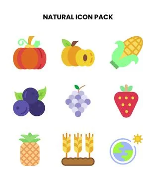 Natural Flat Scalable Icons Pack Stock Illustration