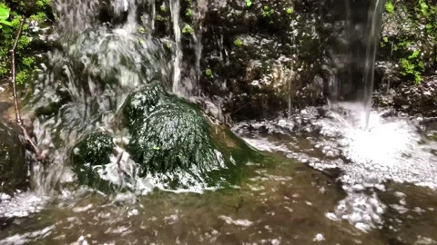 Natural forest water stream flowing over rocks tropical relaxation background Stock Footage 332227508