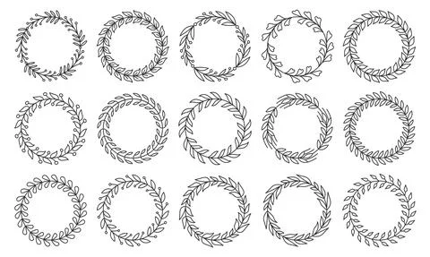 Natural frame leaf object floral black line set Stock Illustration