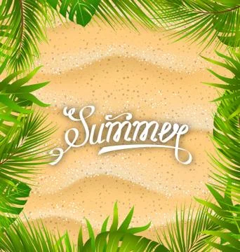 Natural Frame with Sandy Texture and Exotic Leaves Plants イラスト素材
