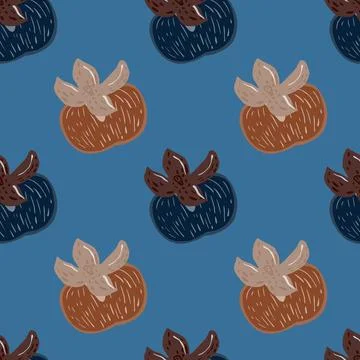 Natural fruit seamless pattern with abstract navy blue and pale orange print. Stock Illustration
