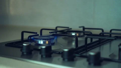 Natural gas is burning weakly in kitchen stove Stock Footage 203840257