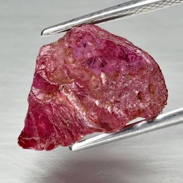 Natural gem red ruby on gray background 库存照片