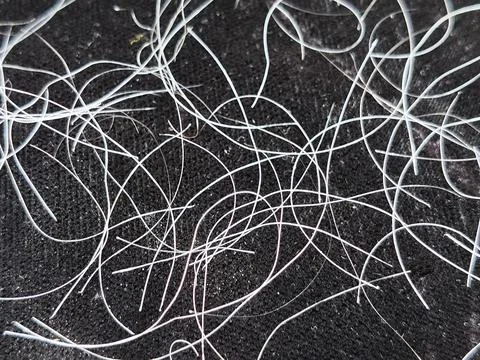 Natural gray hair texture on a solid black background, macro photography style. Foto stock
