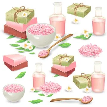 Natural handmade cosmetics for spa vector set Stock Illustration