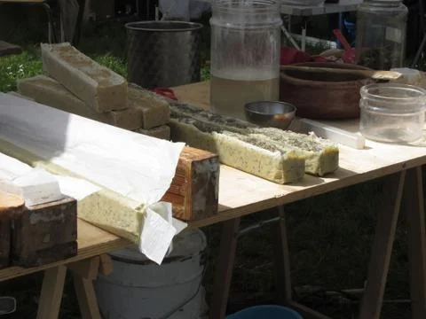 Natural herbal soap making process , handmade cosmetic production soap Foto stock