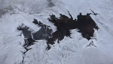 Natural ice formations at brook in winter, Ice layer, natural wonder, 4K Stock Footage 74760128