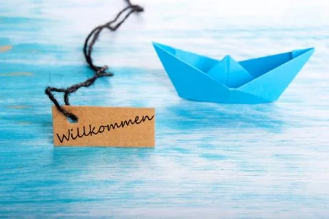 Natural Label with Willkommen Foto stock