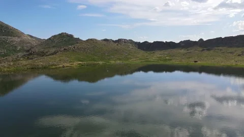Natural Lake Landscape Reflection Speeding On Water Level Stock Footage 157809768