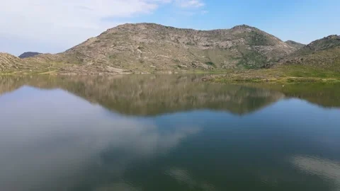 Natural Lake Landscape Reflection Speeding On Water Level Stock Footage 157823261