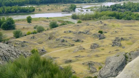 Natural landscape and environmental conservation, panoramic view of rocky hills Stock Footage 337239648