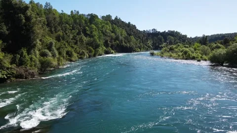 Natural landscape river between forests and mountains moving drone Stock Footage 292564672