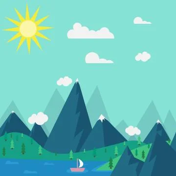 Natural landscape in the style of flat Stock Illustration