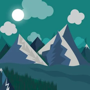Natural landscape in the style of flat in night time Stock Illustration