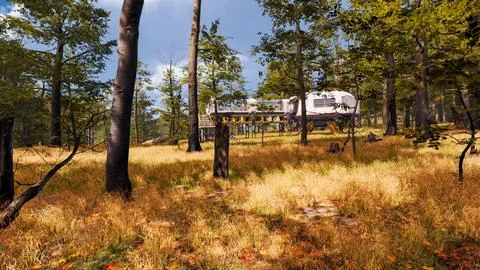 Natural landscape with technological elements of the future 3d render Stock Illustration