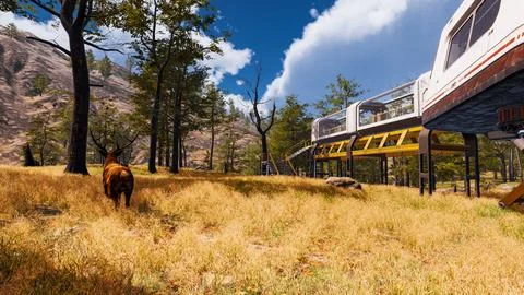 Natural landscape with technological elements of the future 3d render Stock Illustration