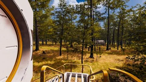 Natural landscape with technological elements of the future 3d render Stock Illustration