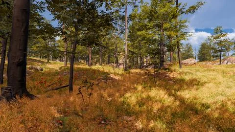 Natural landscape with technological elements of the future 3d render Stock Illustration